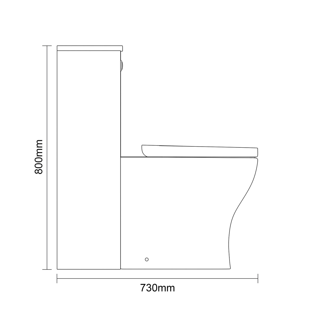 Montego Gloss White 500mm Toilet Unit and Kingston Rimless Back to Wall Toilet Pan with Soft Close Toilet Seat Dimensions Side