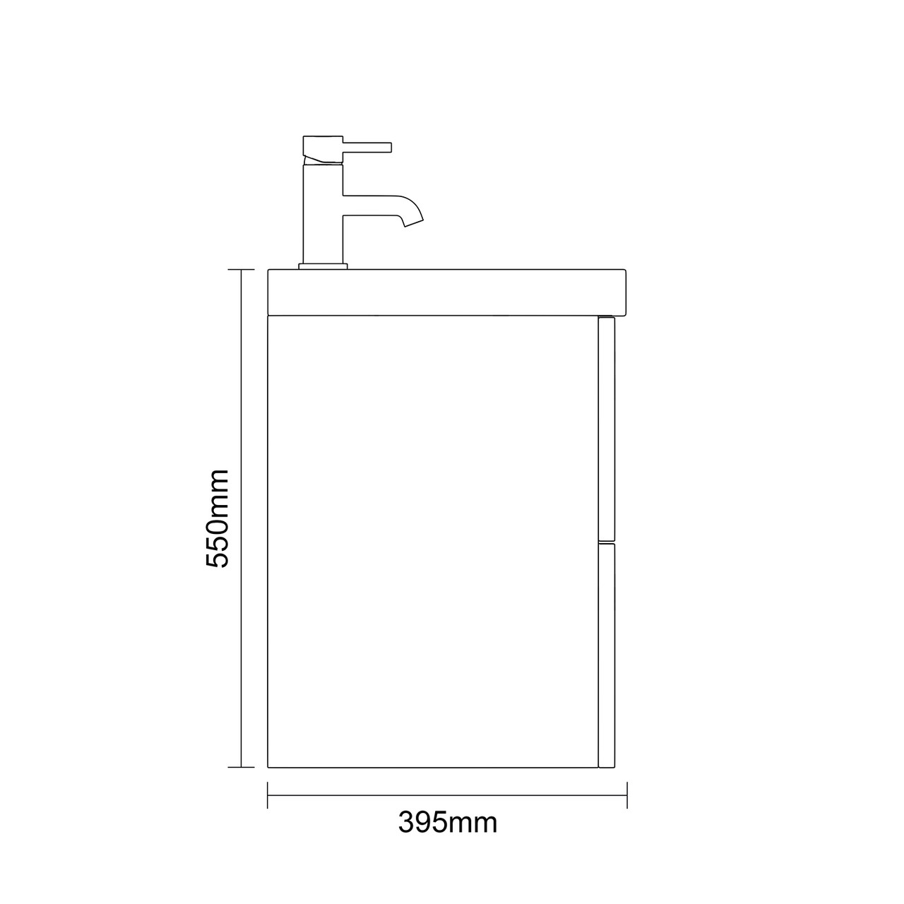 Avant Satin Green 800mm Wall Mounted 2 Drawer Vanity Unit with Rimini Basin Side On Dimensions