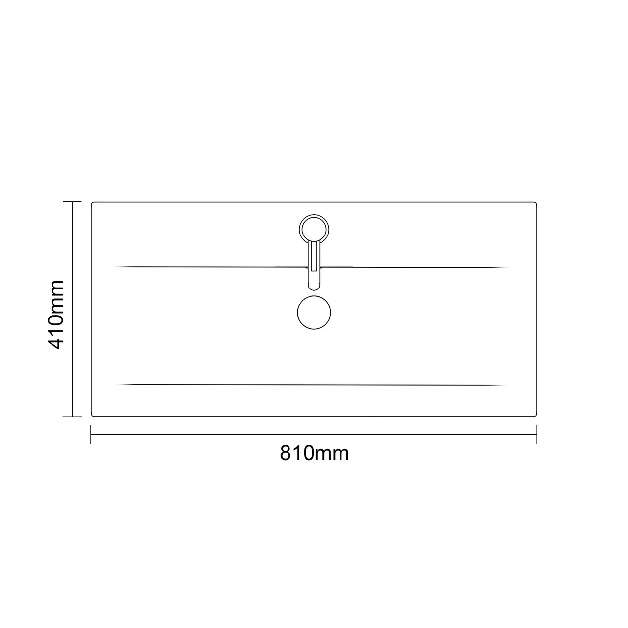 Avant Satin Green 800mm Wall Mounted 2 Drawer Vanity Unit with Glide Basin Top Down Dimensions
