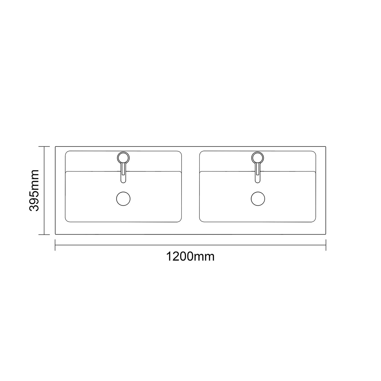 Avant Satin Anthracite 1200mm Wall Mounted 2 Drawer Vanity Unit with Double Lucia Basins Top Down Dimensions
