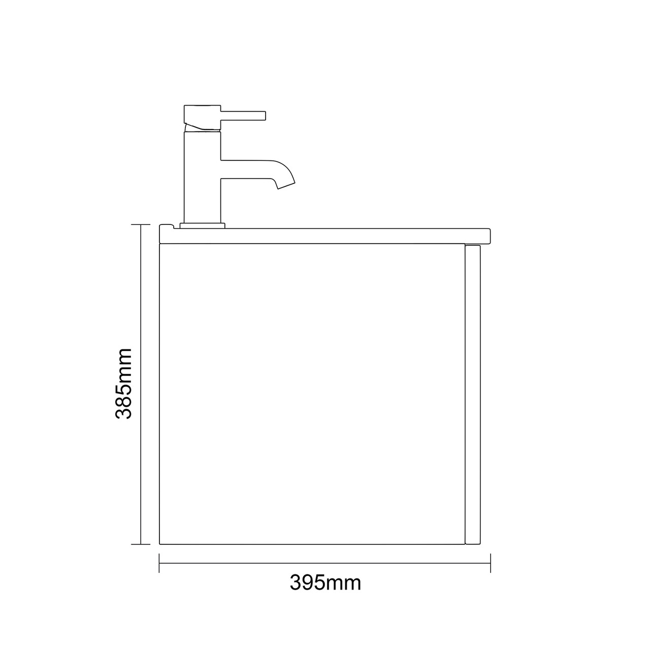 Avant Satin Green 600mm Wall Mounted 2 Drawer Vanity Unit with Angel Basin Side On Dimensions