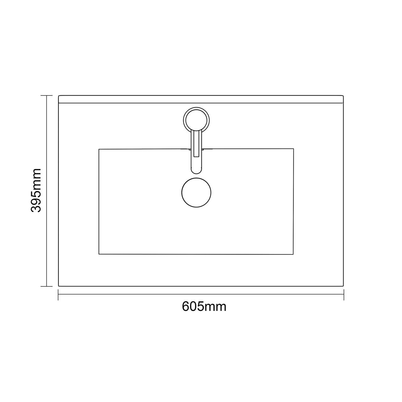 Avant Satin White 600mm Wall Mounted Single Drawer Vanity Unit with Rimini Basin Top Down Dimensions