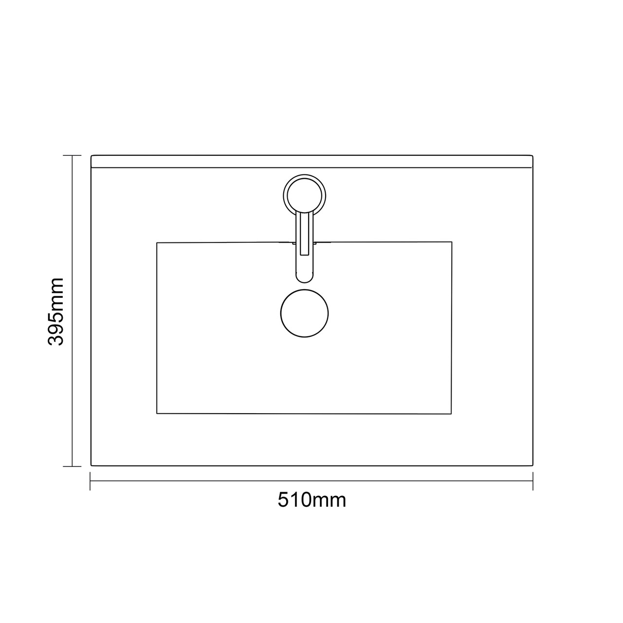 Avant Satin Green 500mm Wall Mounted Single Drawer Vanity Unit with Angel Basin Top Down Dimensions
