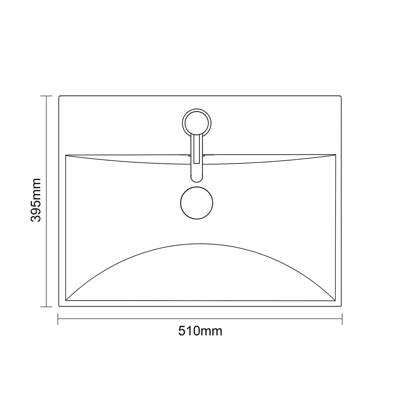 Avant Satin Green 500mm Wall Mounted Single Drawer Vanity Unit with Rimini Basin Top Down Dimensions