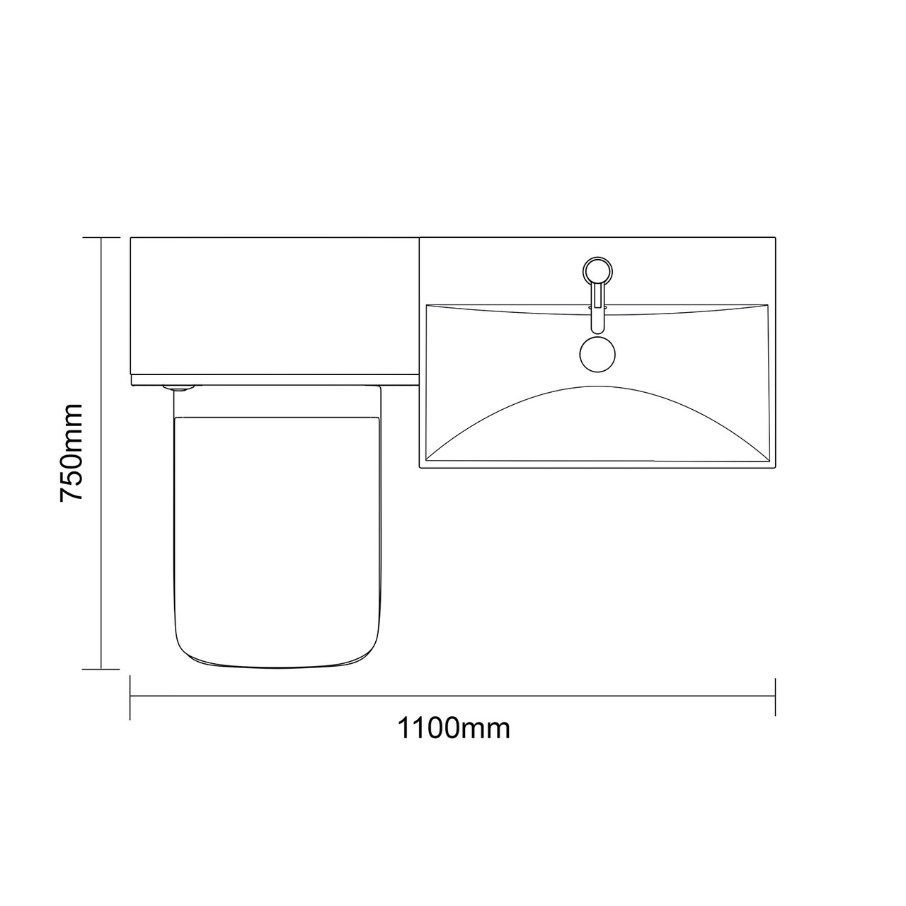 Avant Satin Grey 1100mm 2 Door Vanity Unit and Toilet Suite with Rimini Basin Top Down Dimensions
