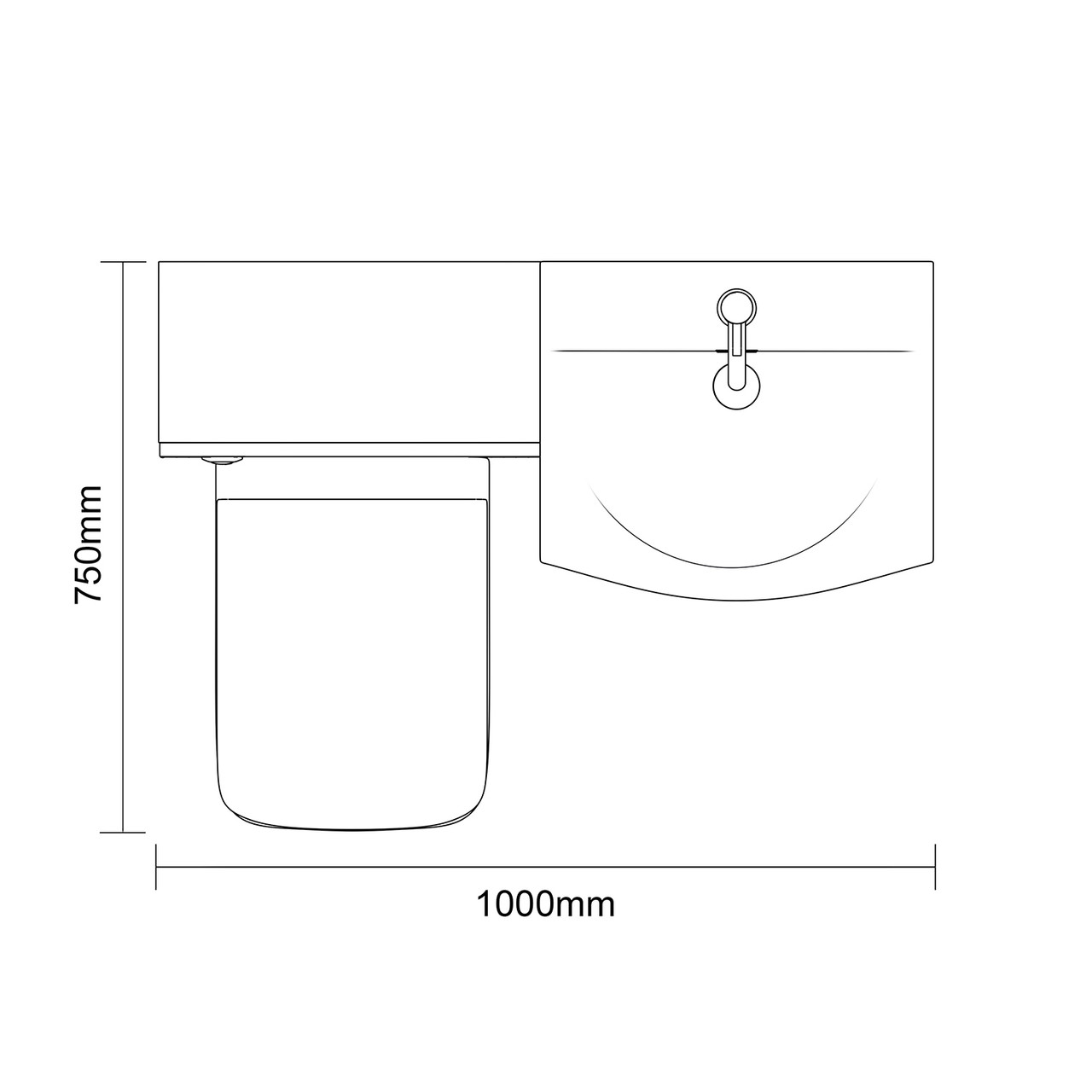 Avant Satin Green 1000mm 2 Door Vanity Unit and Toilet Suite with Arc Basin Top Down Dimensions