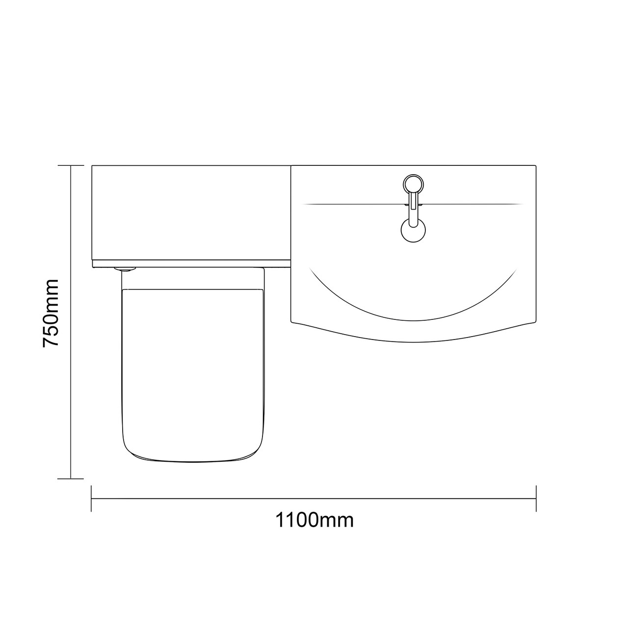 Avant Satin Anthracite 1100mm 2 Door Vanity Unit and Toilet Suite with Arc Basin Top Down Dimensions