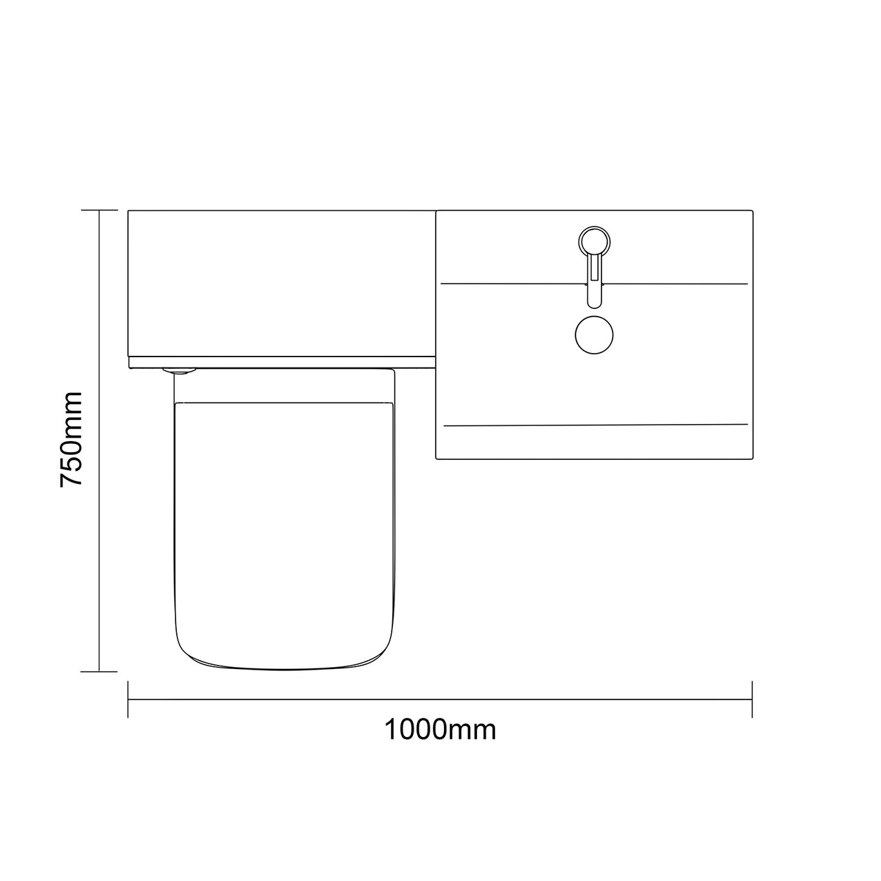 Avant Satin Green 1000mm 2 Door Vanity Unit and Toilet Suite with Glide Basin Top Down Dimensions