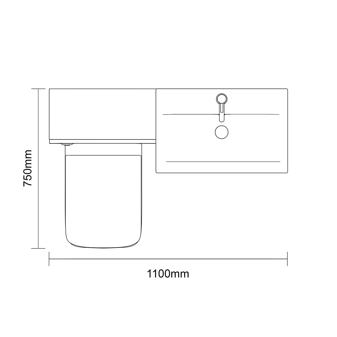 Avant Satin Grey 1100mm 2 Door Vanity Unit and Toilet Suite with Glide Basin Top Down Dimensions