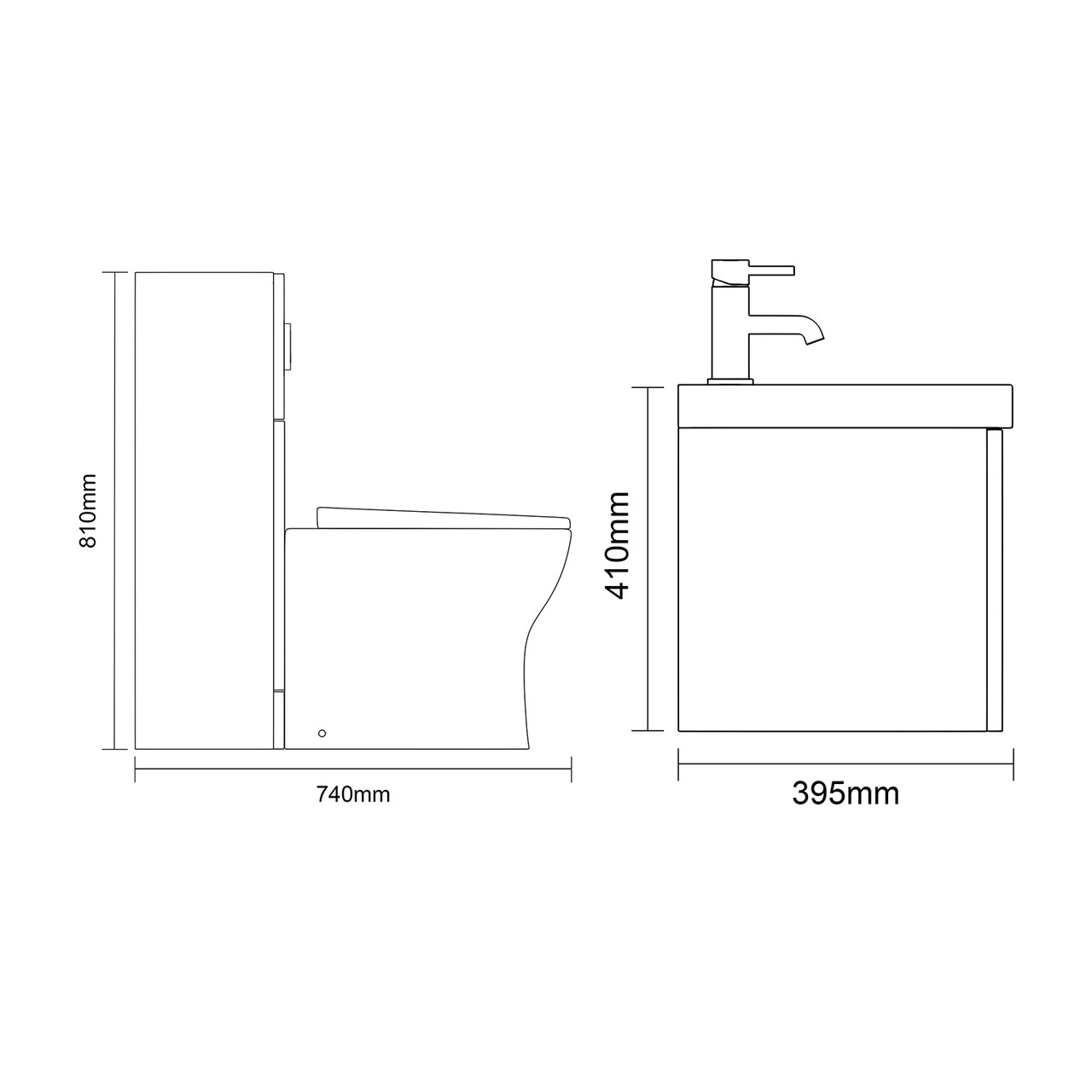 Avant Satin Green 1000mm Wall Mounted Single Drawer Vanity Unit and Toilet Suite with Glide Basin Side On Dimensions