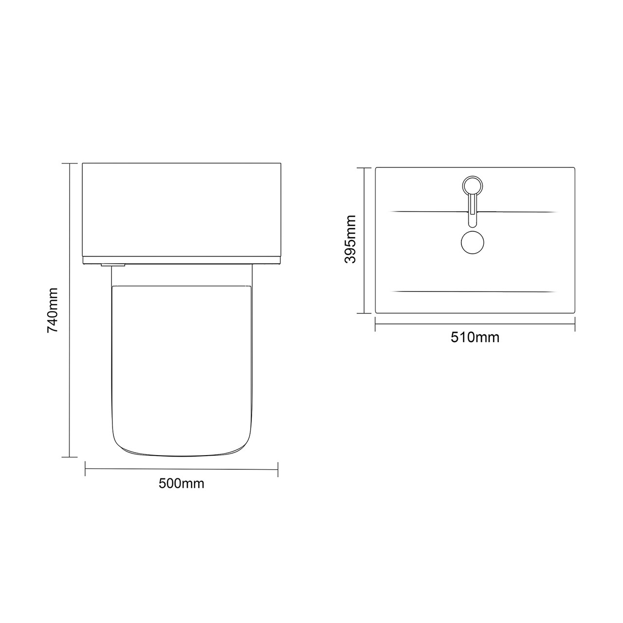 Avant Satin Anthracite 1000mm Wall Mounted Single Drawer Vanity Unit and Toilet Suite with Glide Basin Top Down Dimensions