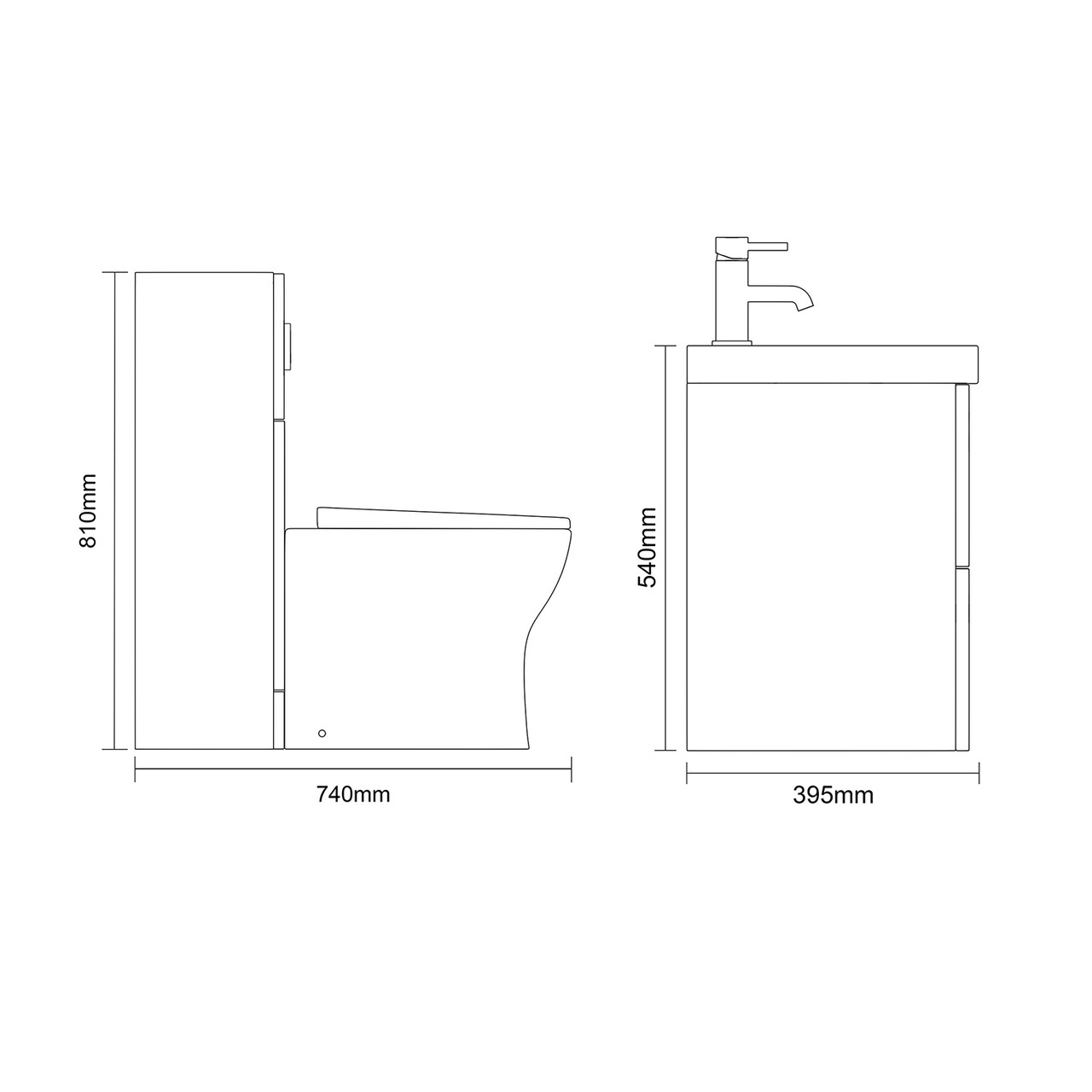 Avant Satin Anthracite 1100mm Wall Mounted 2 Drawer Vanity Unit and Toilet Suite with Rimini Basin Side On Dimensions