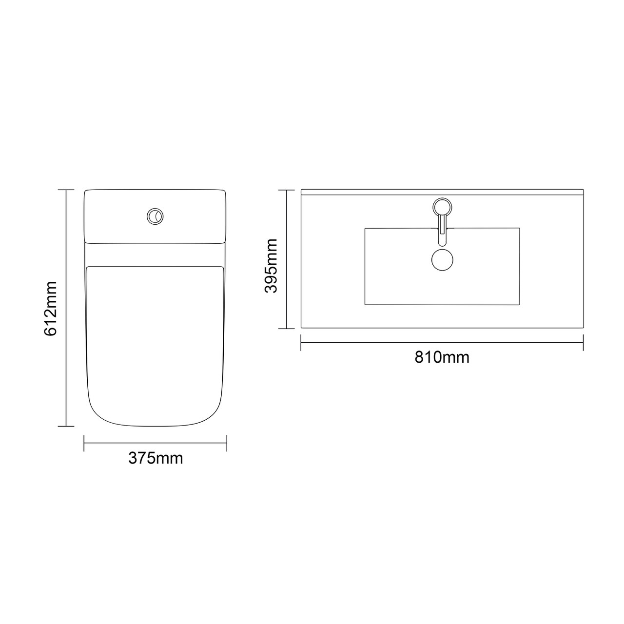 Avant Satin White 800mm Wall Mounted Single Drawer Vanity Unit and Kingston Toilet Suite with Angel Basin Top Down Dimensions