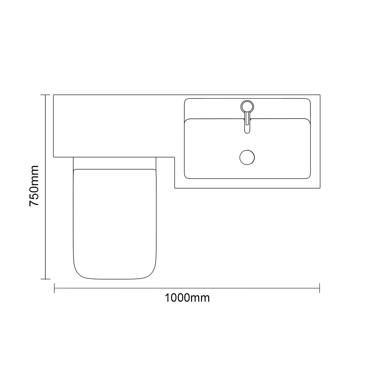 Avant Satin Grey 1000mm 2 Door Vanity Unit Toilet Suite with Right Hand Square Lucia Basin Top Down Dimensions
