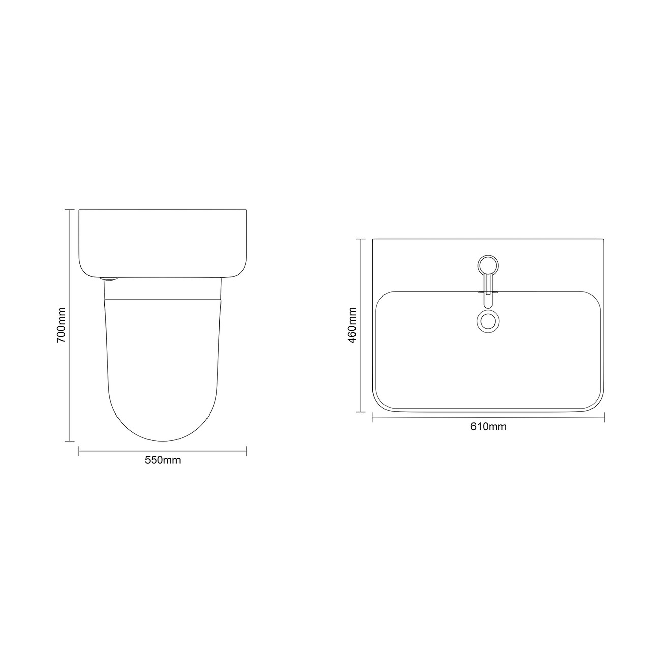 Vela 460 Satin White 1150mm Wall Mounted Single Drawer Vanity Unit and Toilet Suite with Fina Basin Dimensions Top