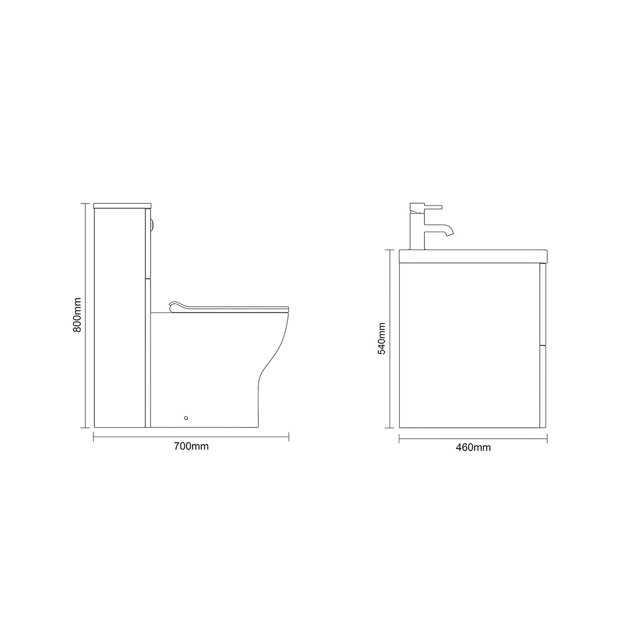 Vela 450 Satin Anthracite 800mm Wall Mounted 2 Drawer Vanity Unit and Toilet Suite with Leni Basin Dimensions Side