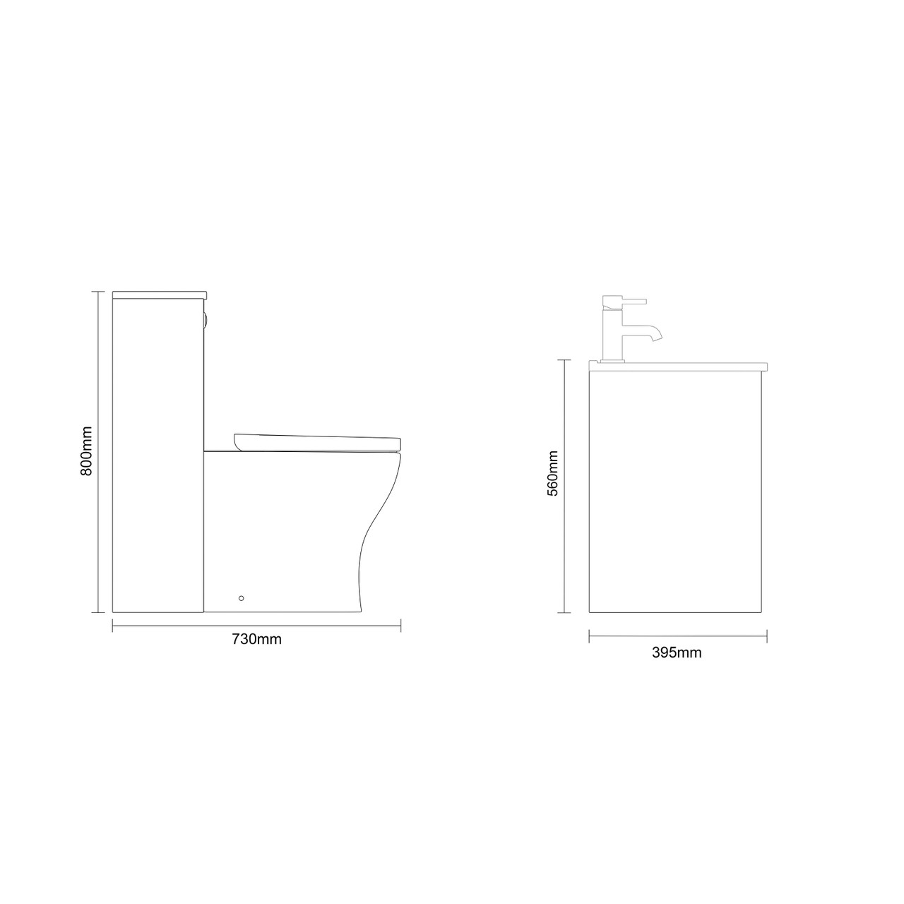 Montego Gloss White 1300mm Wall Mounted Vanity Unit and Toilet Suite with Angel Basin Dimensions Side