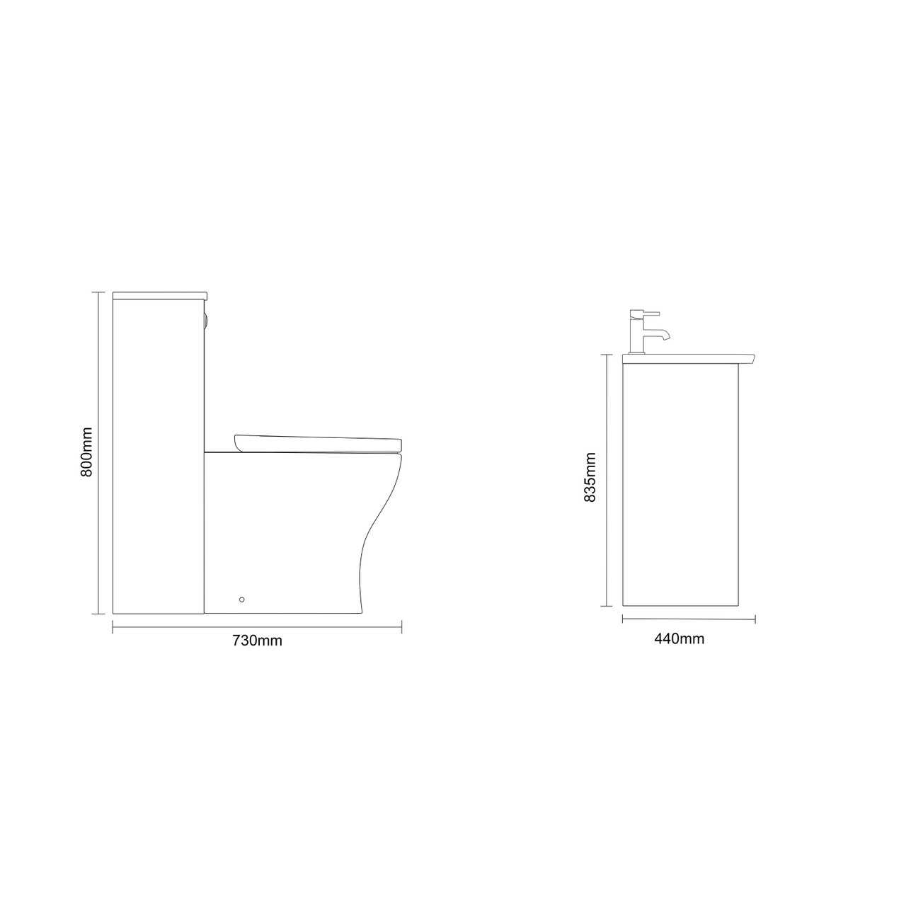 Montego Gloss White 1100mm Vanity Unit and Toilet Suite with Angel Basin Dimensions Side