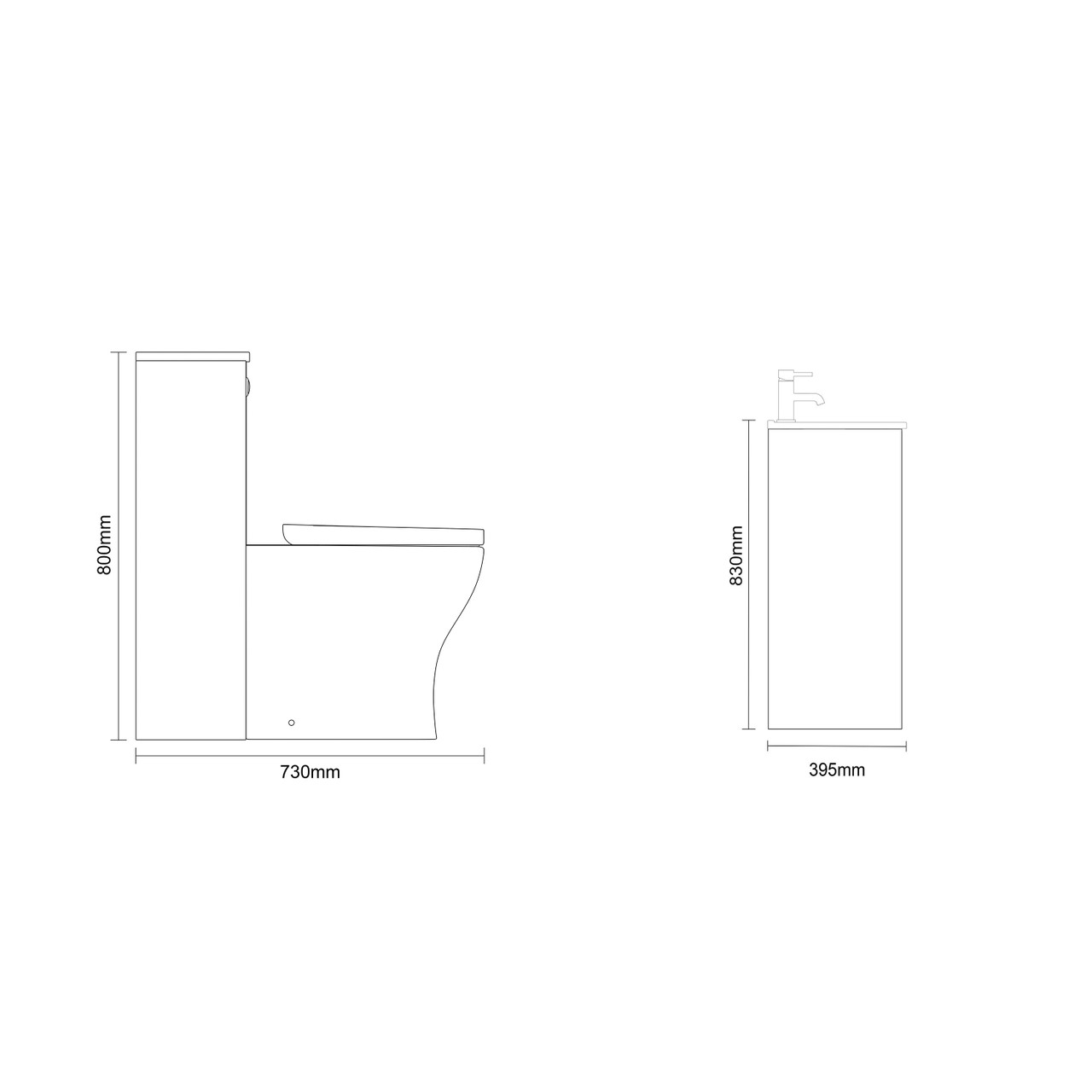 Montego Gloss White 1100mm Vanity Unit and Toilet Suite with Arc Basin Dimensions Side