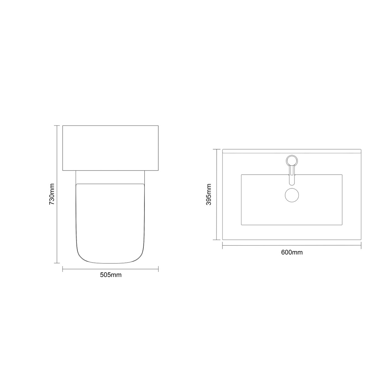 Montego Gloss White 1100mm Vanity Unit and Toilet Suite with Arc Basin Dimensions Top