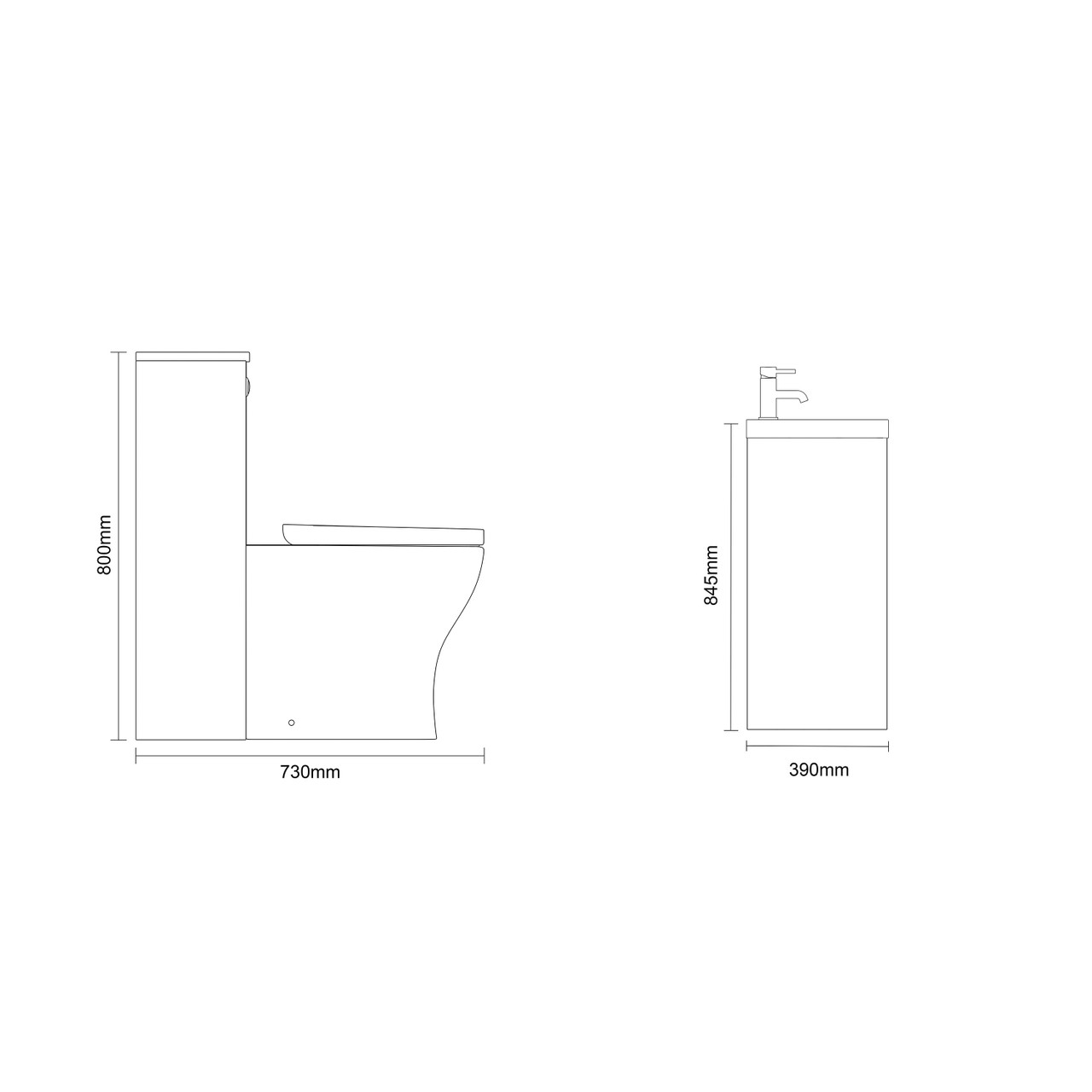 Montego Autumn Oak 1300mm Vanity Unit and Toilet Suite with Glide Basin Dimensions Side