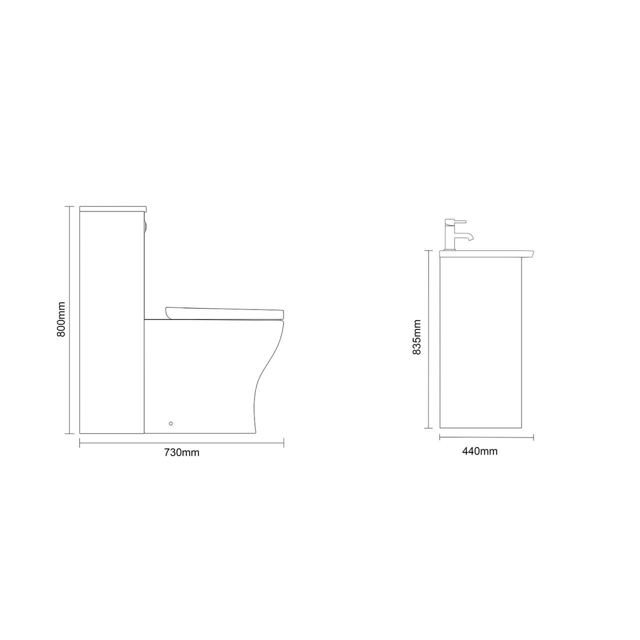 Montego Satin White 1300mm Vanity Unit and Toilet Suite with Angel Basin Dimensions Side