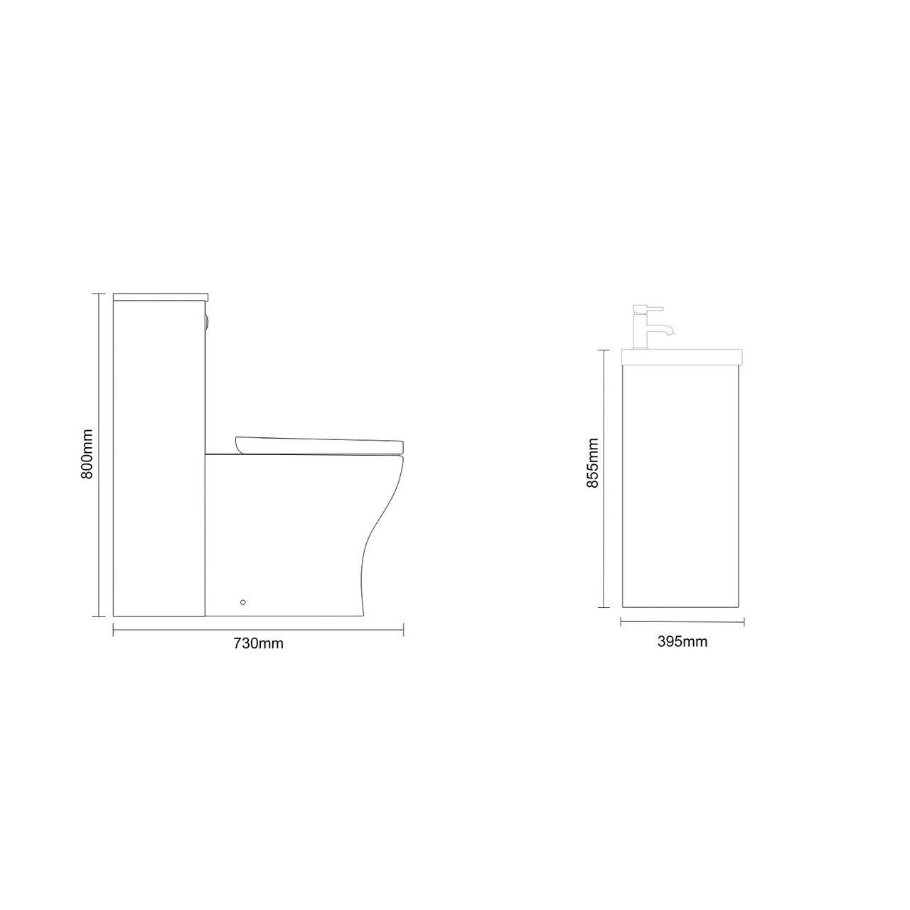 Montego Gloss White 1300mm Vanity Unit and Toilet Suite with Rimini Basin Dimensions Side