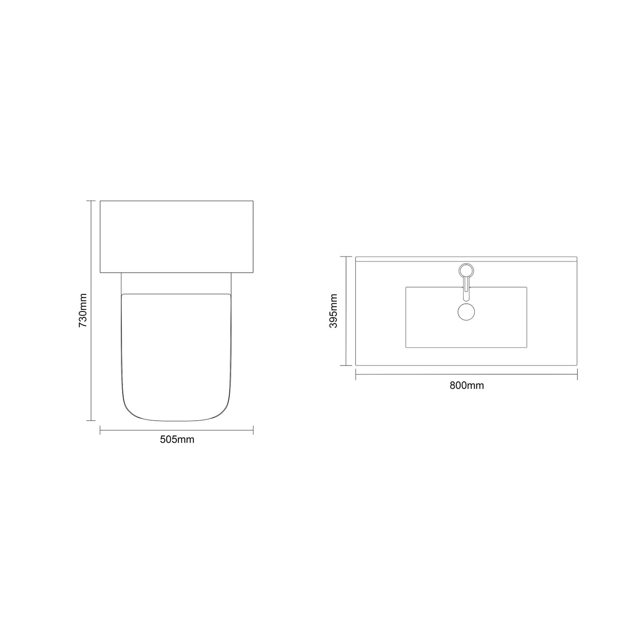 Montego Gloss White 1300mm Vanity Unit and Toilet Suite with Arc Basin Dimensions Top