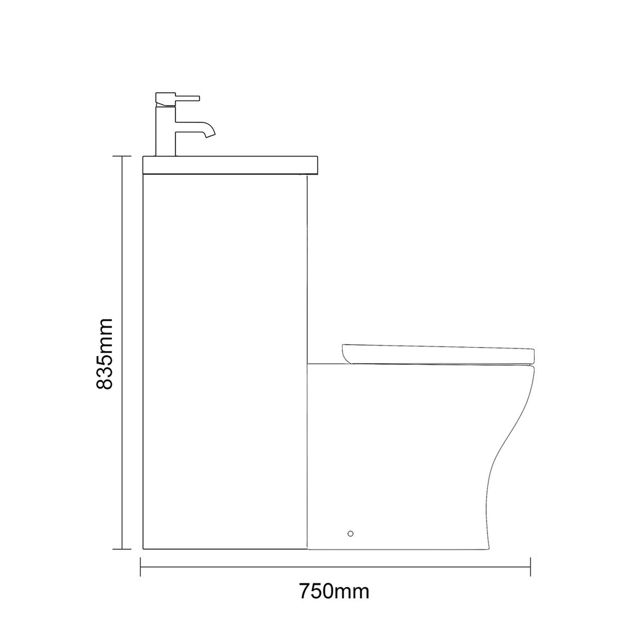 Montego Combination Satin White 1000mm 2 Door 1 Drawer Vanity Unit Toilet Suite with Left Hand Square Lucia Basin Dimensions Side