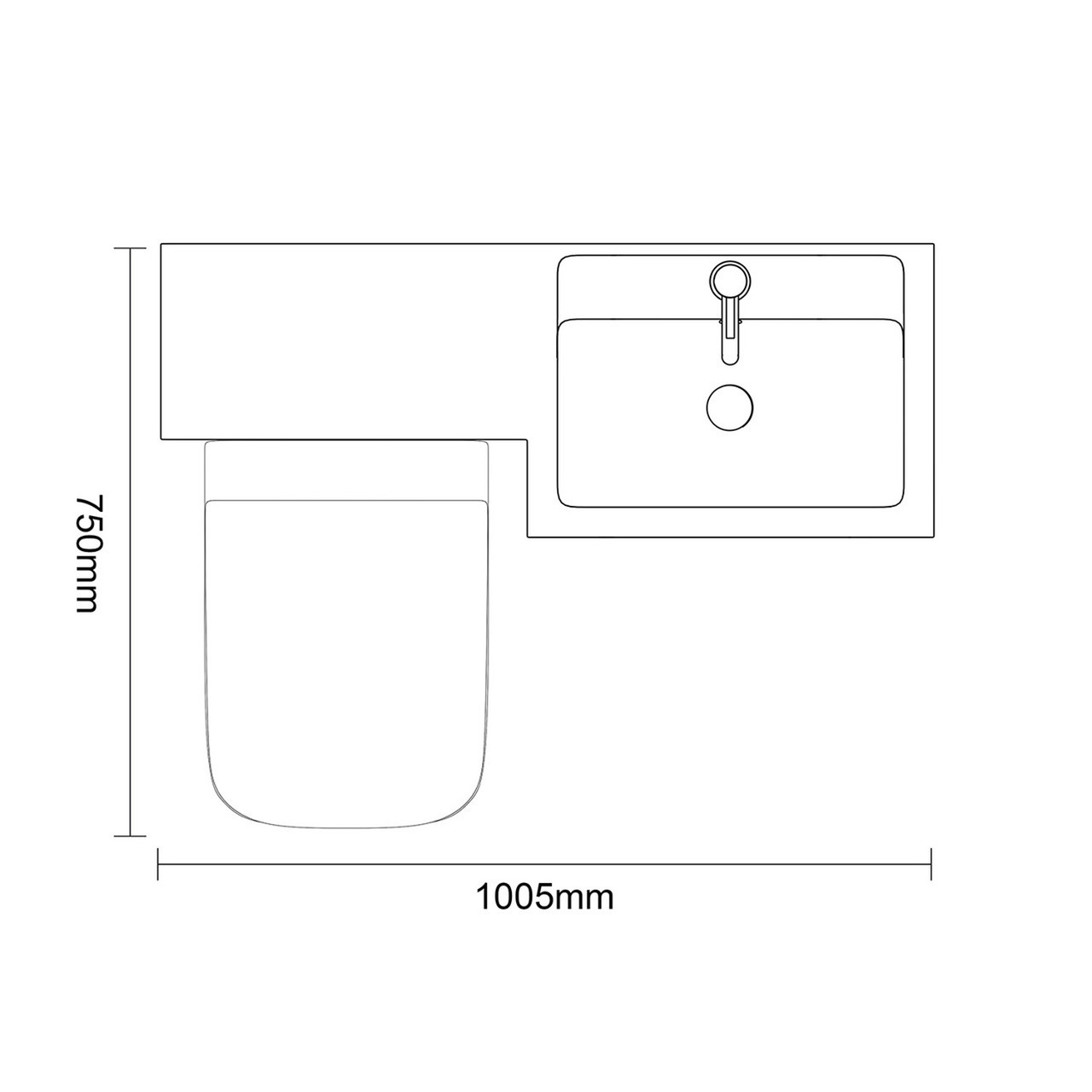 Montego Combination Graphite Grey 1000mm 2 Door 1 Drawer Vanity Unit Toilet Suite with Right Hand Square Lucia Basin Dimensions Top