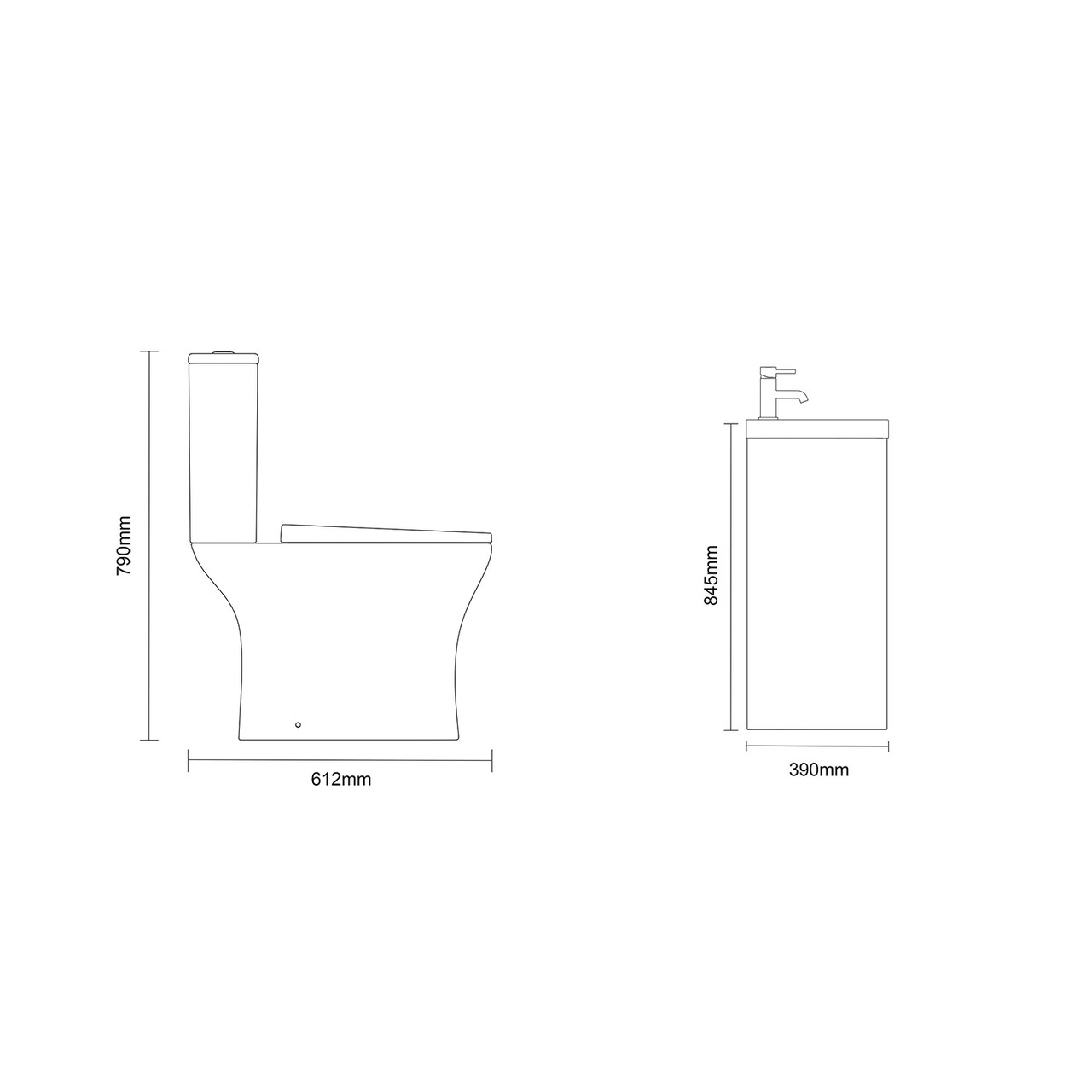 Montego Satin White 500mm Wall Mounted 2 Drawer Vanity Unit and Kingston Toilet Suite with Glide Basin Dimensions Side