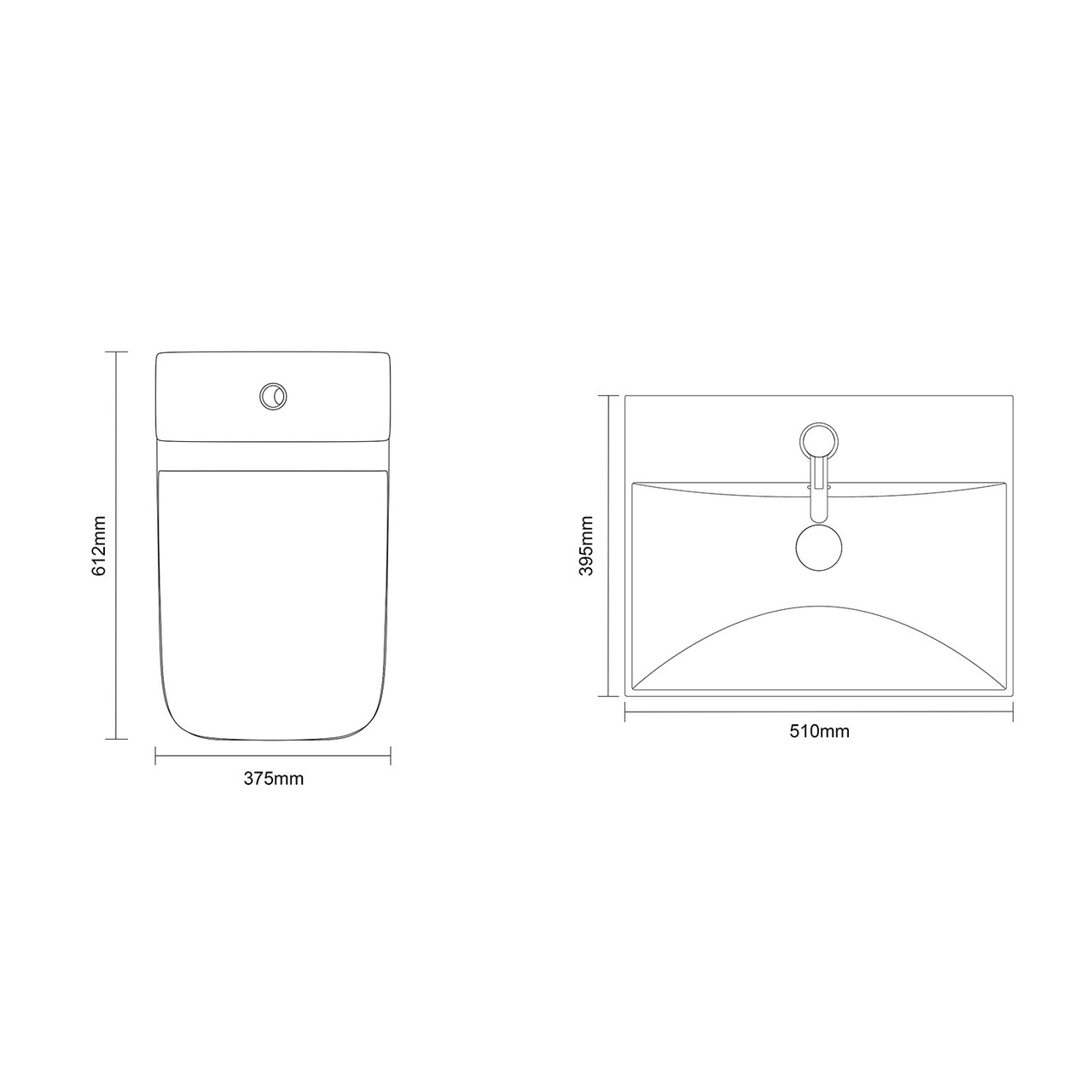 Montego Gloss White 500mm Wall Mounted 2 Drawer Vanity Unit and Kingston Toilet Suite with Rimini Basin Dimensions Top