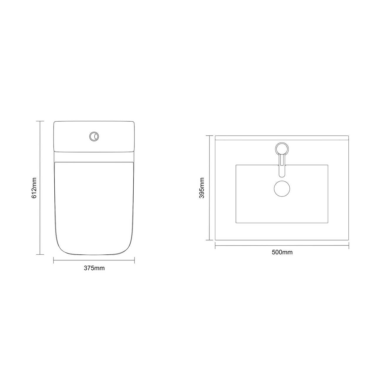 Montego Gloss White 500mm Wall Mounted 2 Drawer Vanity Unit and Kingston Toilet Suite with Angel Basin Dimensions Top