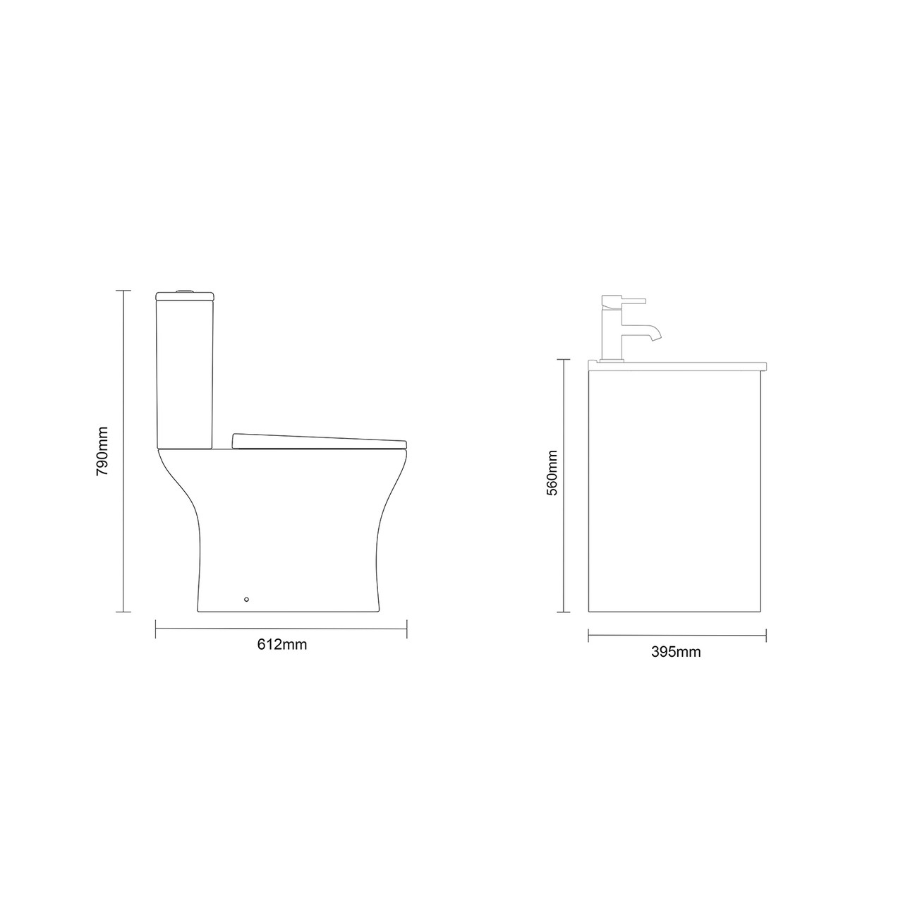 Montego Autumn Oak 500mm Wall Mounted 2 Drawer Vanity Unit and Kingston Toilet Suite with Angel Basin Dimensions Side