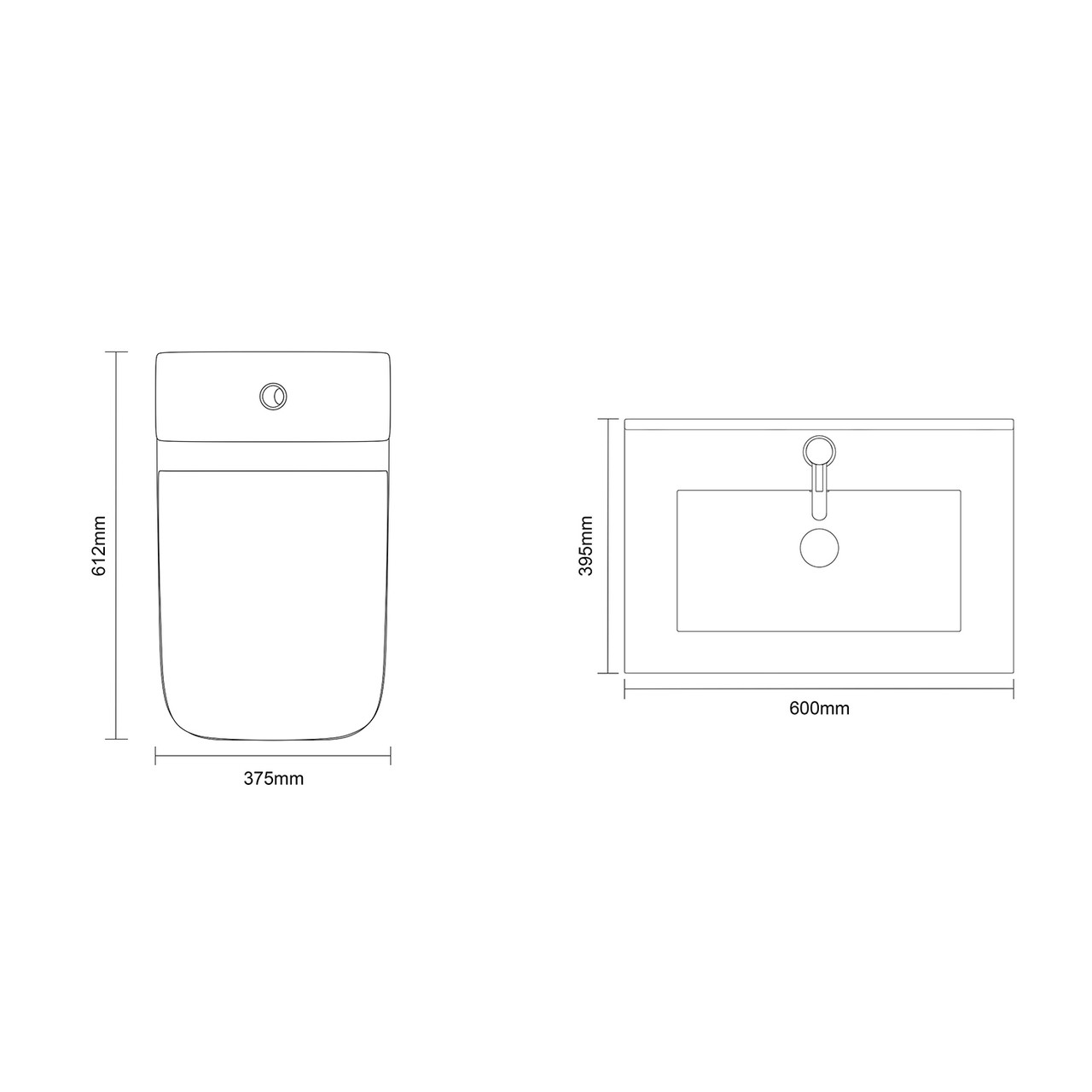 Montego Satin White 600mm Wall Mounted 2 Drawer Vanity Unit and Kingston Toilet Suite with Angel Basin Dimensions Top