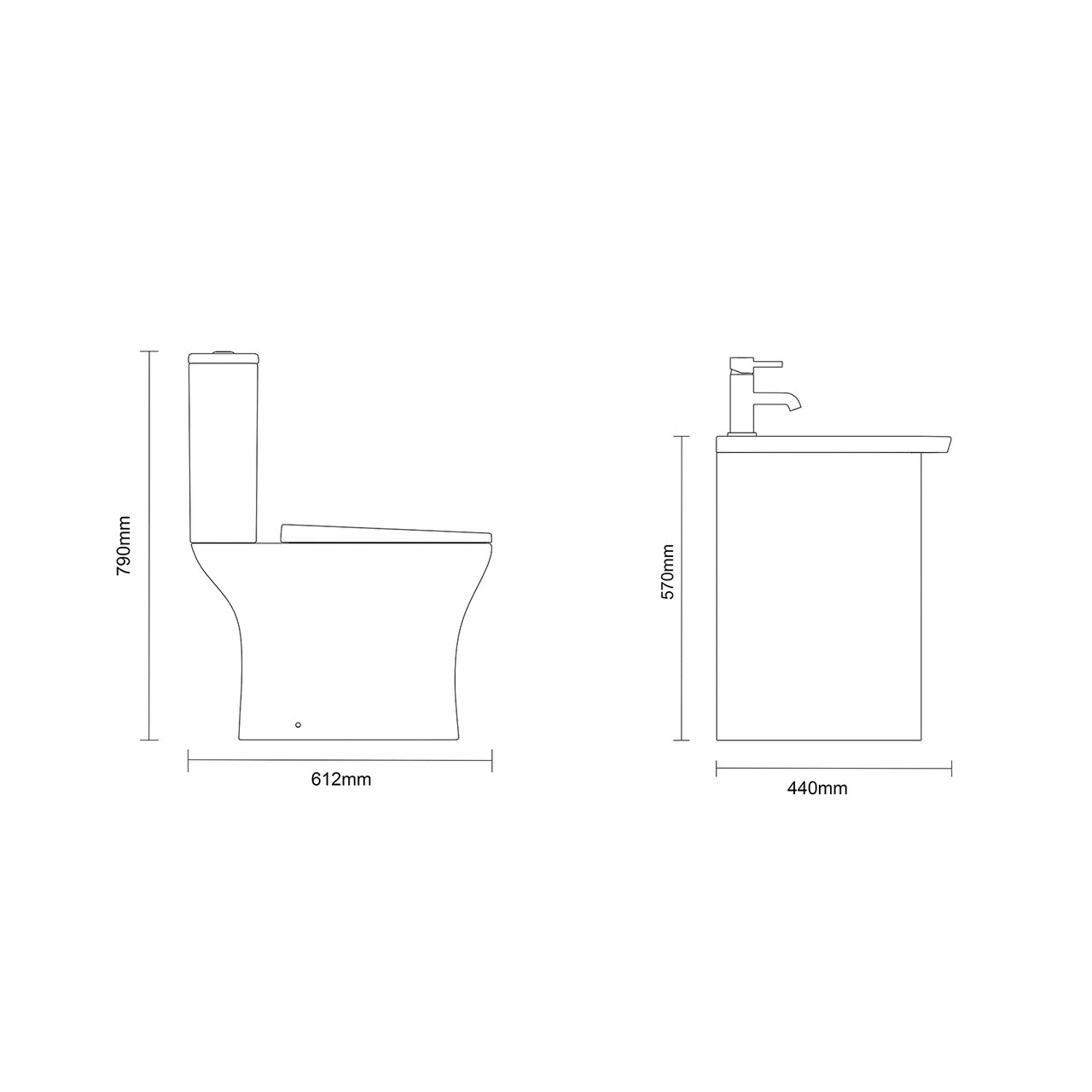 Montego Gloss White 800mm Wall Mounted 2 Drawer Vanity Unit and Kingston Toilet Suite with Arc Basin Dimensions Side