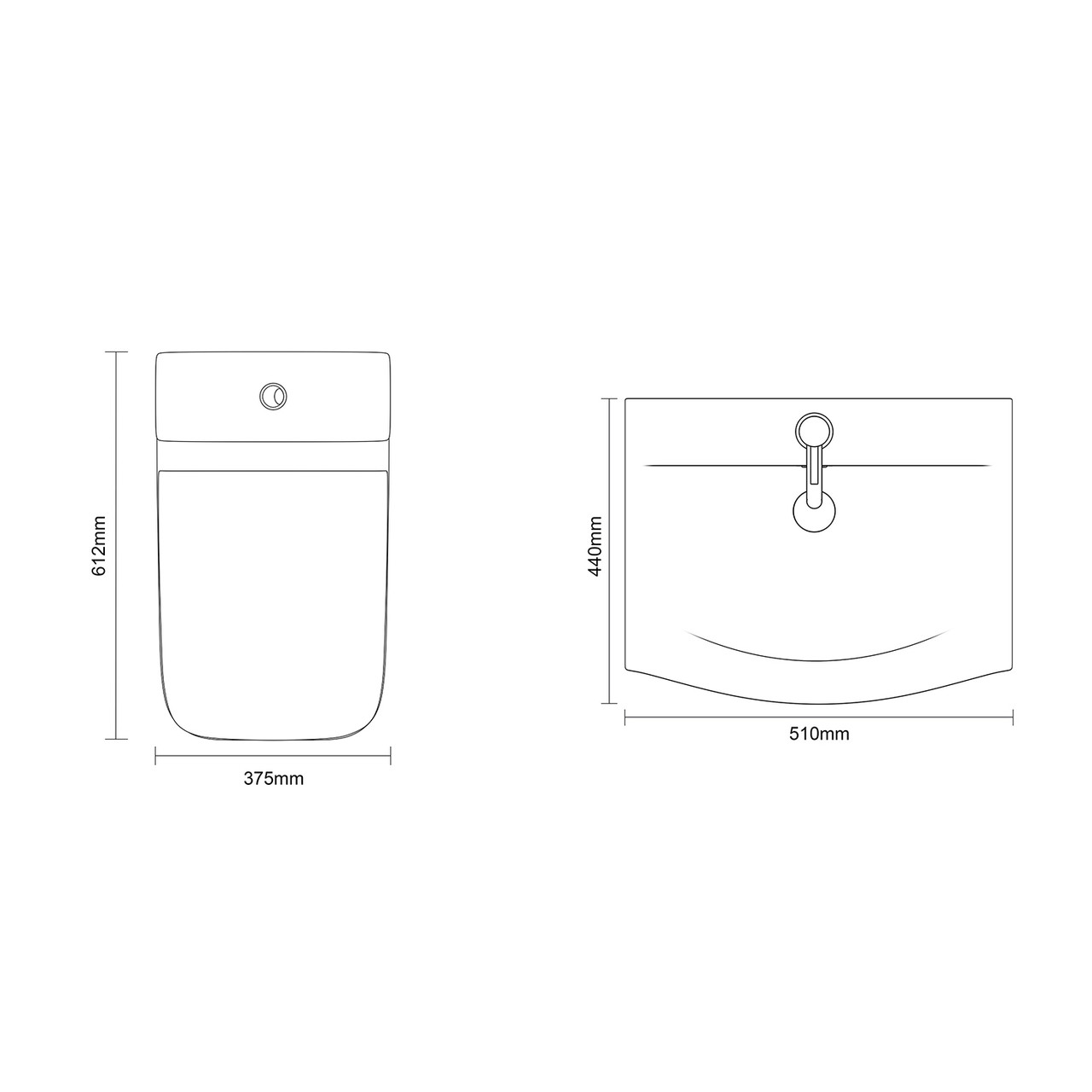 Montego Gloss White 500mm 2 Door 1 Drawer Vanity Unit and Kingston Toilet Suite with Arc Basin Dimensions Top