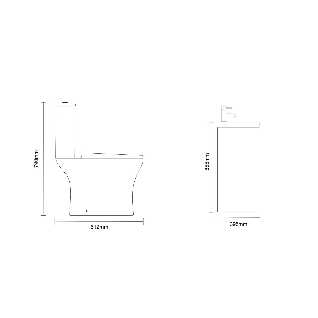 Montego Satin White 500mm 2 Door 1 Drawer Vanity Unit and Kingston Toilet Suite with Rimini Basin Dimensions Side