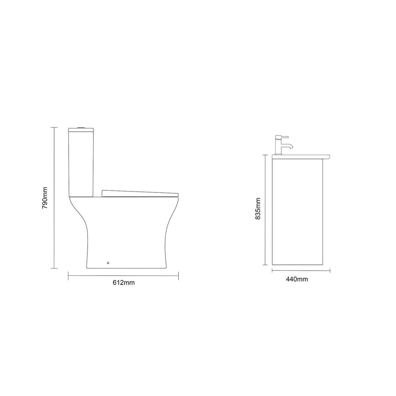 Montego Graphite Grey 600mm 2 Door 1 Drawer Vanity Unit and Kingston Toilet Suite with Arc Basin Dimensions Side