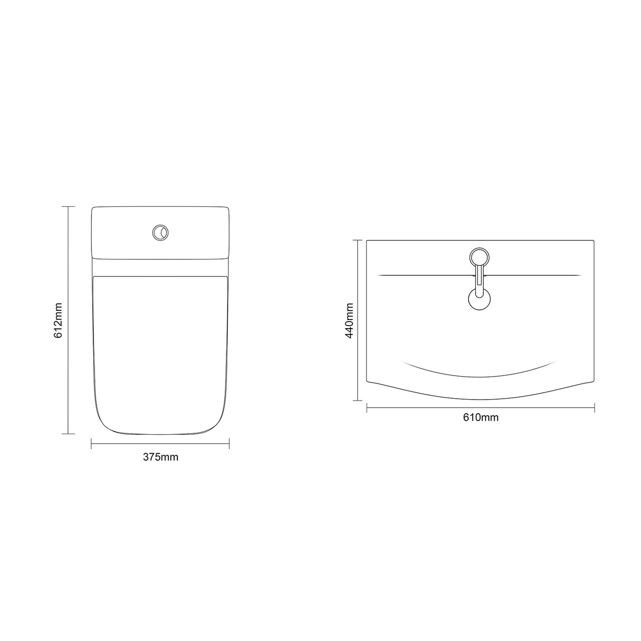 Montego Graphite Grey 600mm 2 Door 1 Drawer Vanity Unit and Kingston Toilet Suite with Arc Basin Dimensions Top