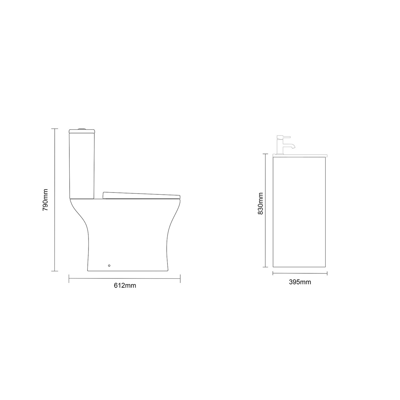 Montego Graphite Grey 600mm 2 Door 1 Drawer Vanity Unit and Kingston Toilet Suite with Angel Basin Dimensions Side