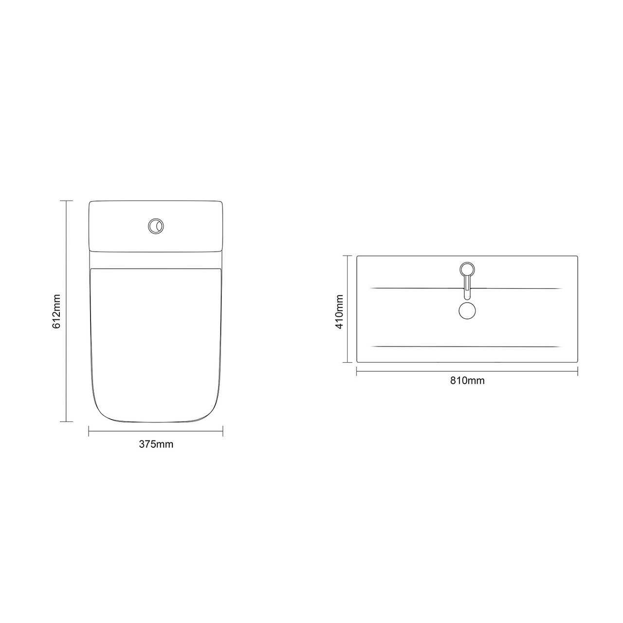 Montego Satin White 800mm 2 Door 1 Drawer Vanity Unit and Kingston Toilet Suite with Glide Basin Dimensions Top