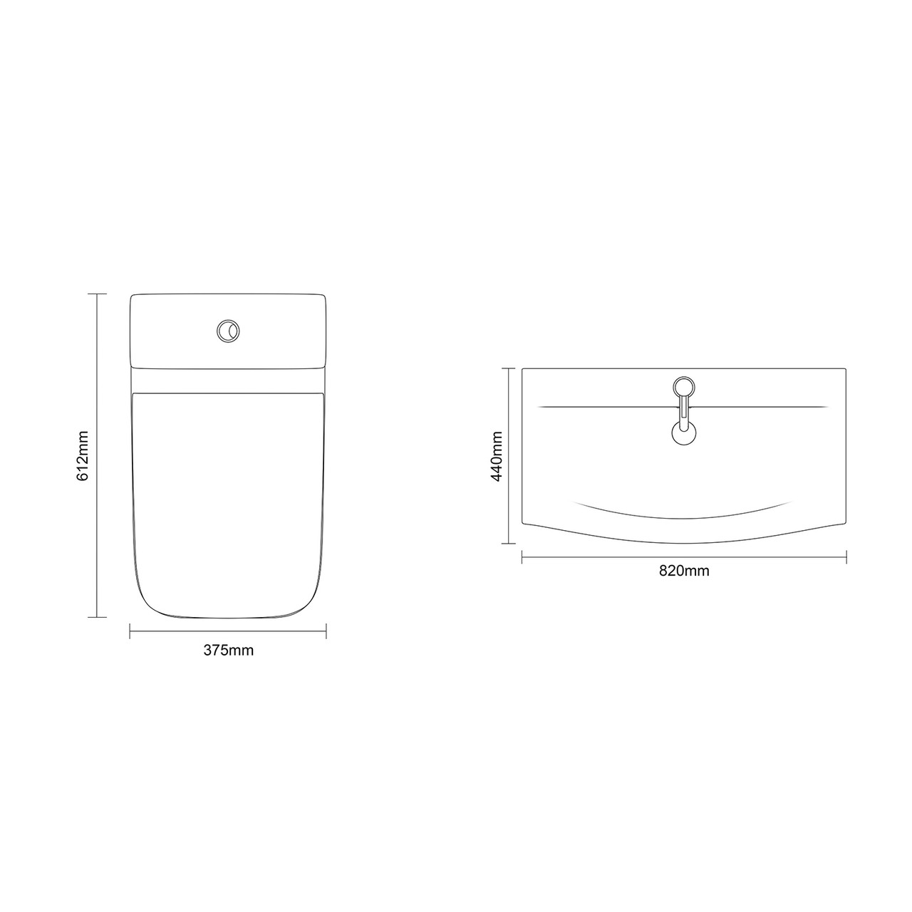 Montego Satin White 800mm 2 Door 1 Drawer Vanity Unit and Kingston Toilet Suite with Arc Basin Dimensions Top