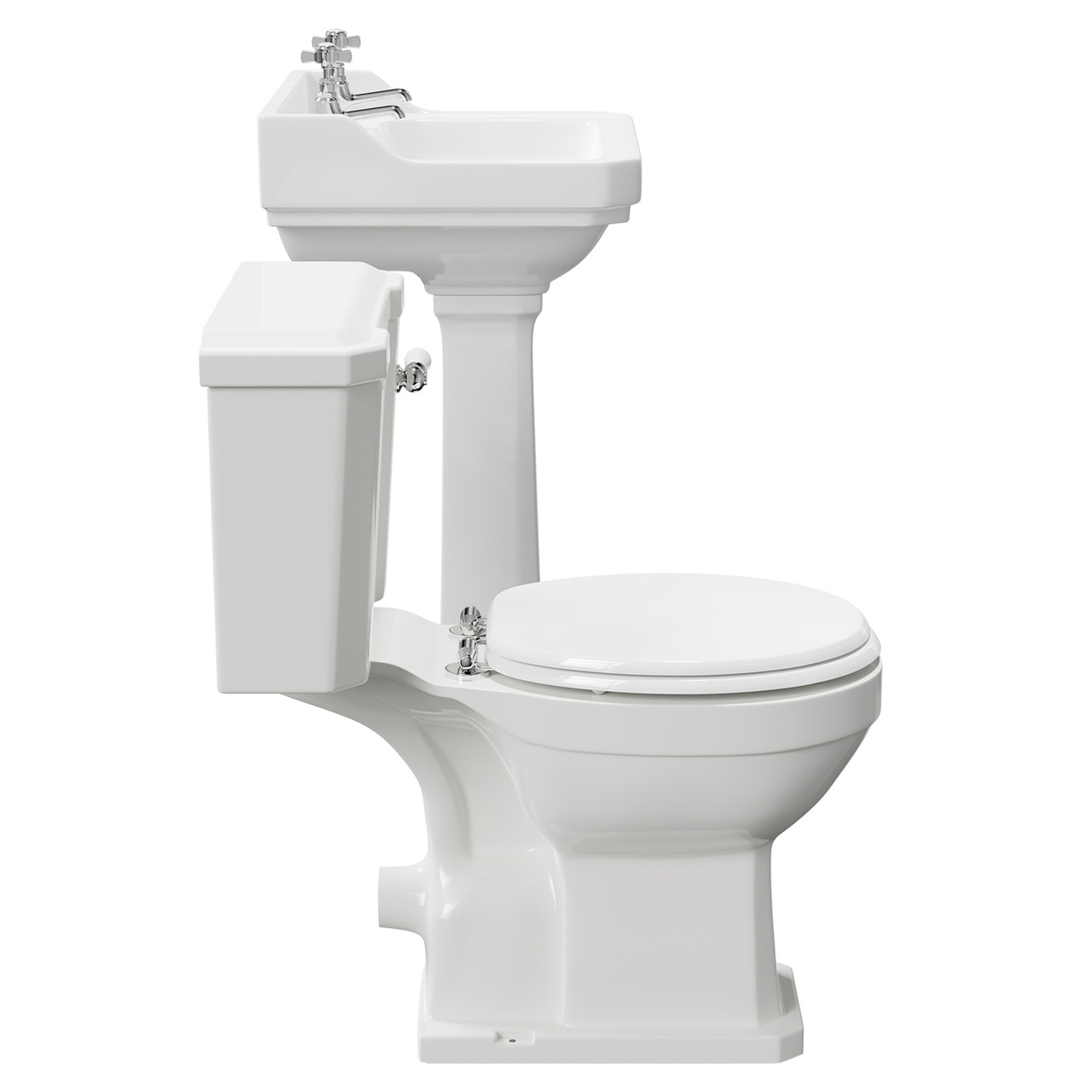 2 Piece Traditional White Bathroom Suite including Basin Sink with Full Pedestal and Toilet WC Set Milano Windsor 
