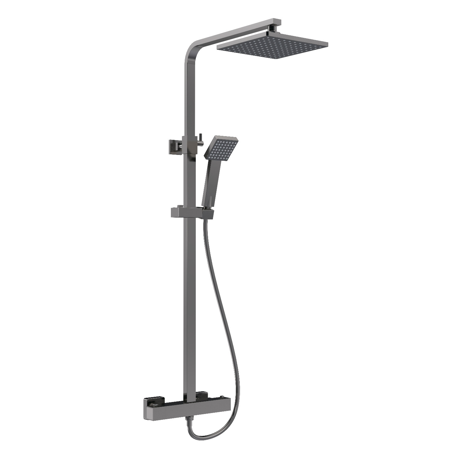 Nuie Matt Black Thermostatic Shower Bar Valve and Rigid Riser Shower