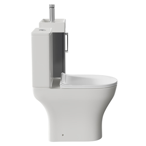 Napoli Compact Gloss Grey 400mm Cloakroom Vanity Unit and Toilet Suite including Jubilee Open Back Toilet and Wall Mounted Vanity Unit with Single Door and Polished Chrome Handle Side View