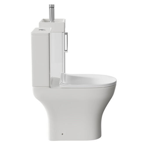 Napoli Compact Gloss White 400mm Cloakroom Vanity Unit and Toilet Suite including Jubilee Open Back Toilet and Wall Mounted Vanity Unit with Single Door and Polished Chrome Handle Side View