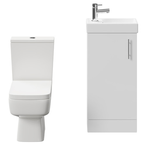 Nero Compact Gloss White 400mm 1 Door Floor Standing Cloakroom Vanity Unit and Toilet Suite including Paulo Toilet Front View