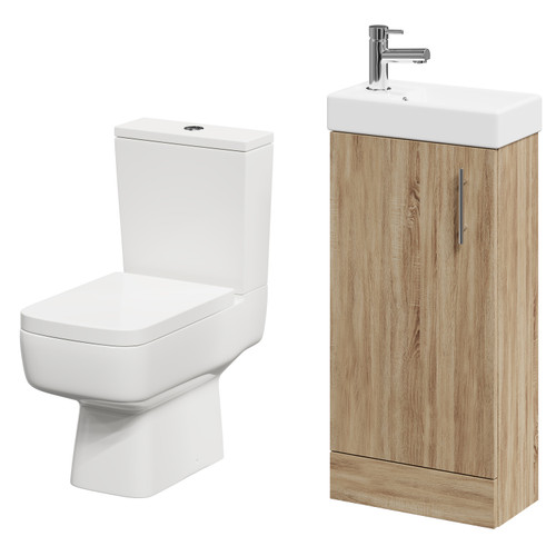 Nero Compact Oak 400mm 1 Door Floor Standing Cloakroom Vanity Unit and Toilet Suite including Paulo Toilet Right Hand Side View