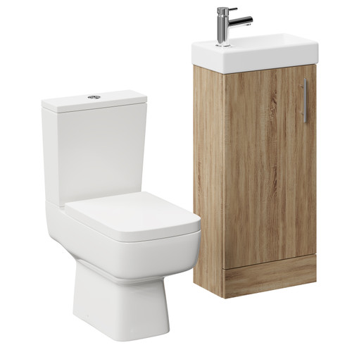 Nero Compact Oak 400mm 1 Door Floor Standing Cloakroom Vanity Unit and Toilet Suite including Paulo Toilet Left Hand Side View